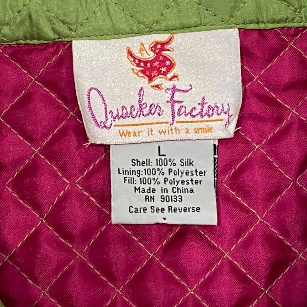 Quacker Factory Quilted Silk Jacket Womens Size L Sparkle & Shine Green A57343 - Picture 6 of 6